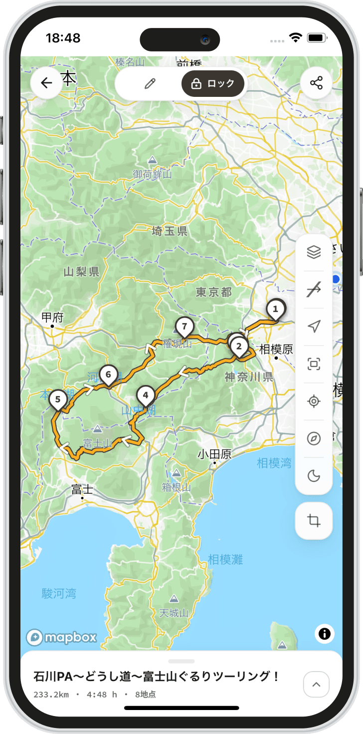 micheeseで作成したツーリングルートの画面